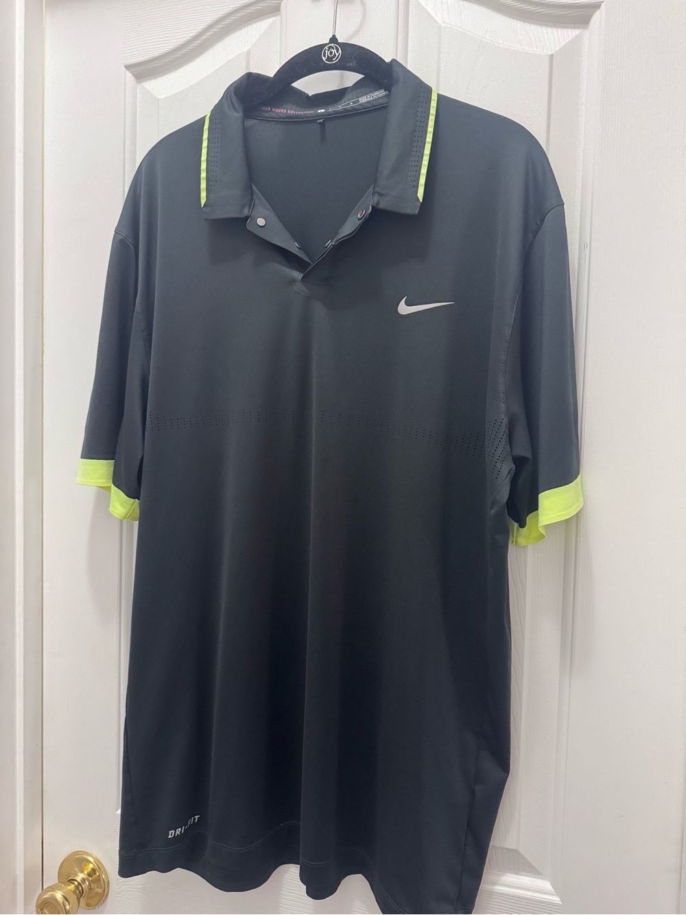 Nike Men’s Black Dri-FIT Polo with Neon Trim Tiger Woods Collection Large